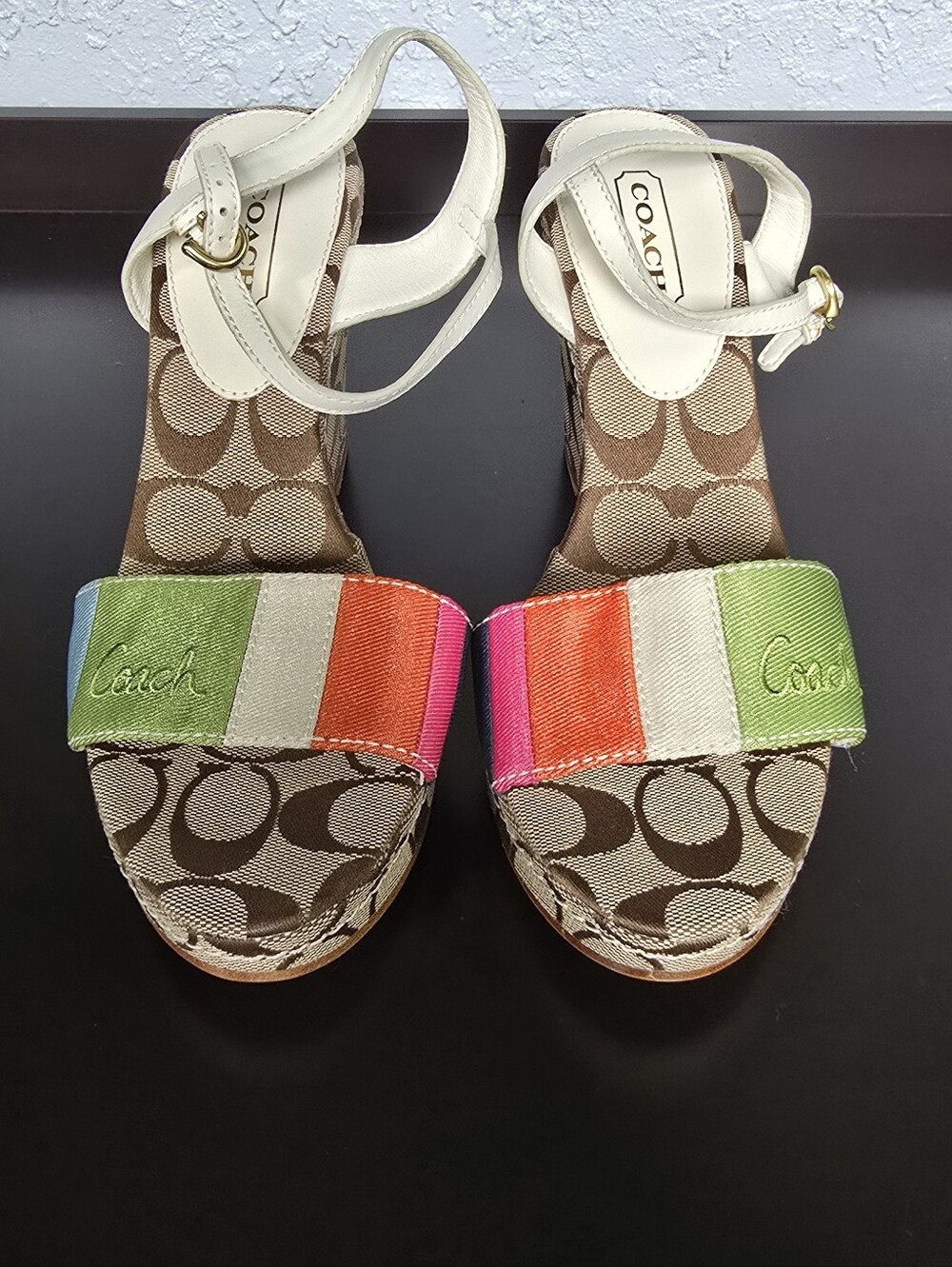 Rarely Worn Coach Size 8 Klara Rainbow Strap Wedge Sandals